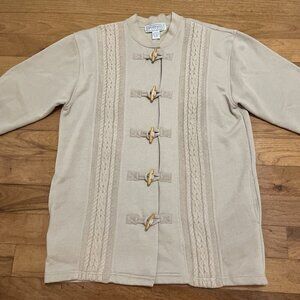 Vintage Womans L Jennifer Moore Fleece Cardigan Sweater Wooden Toggle Buttons
